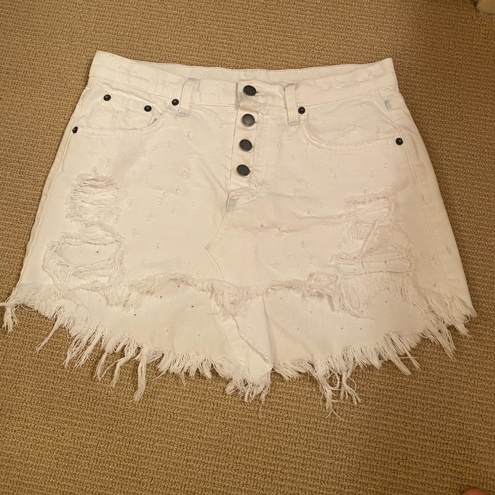 Very Distressed White Mini Skirt